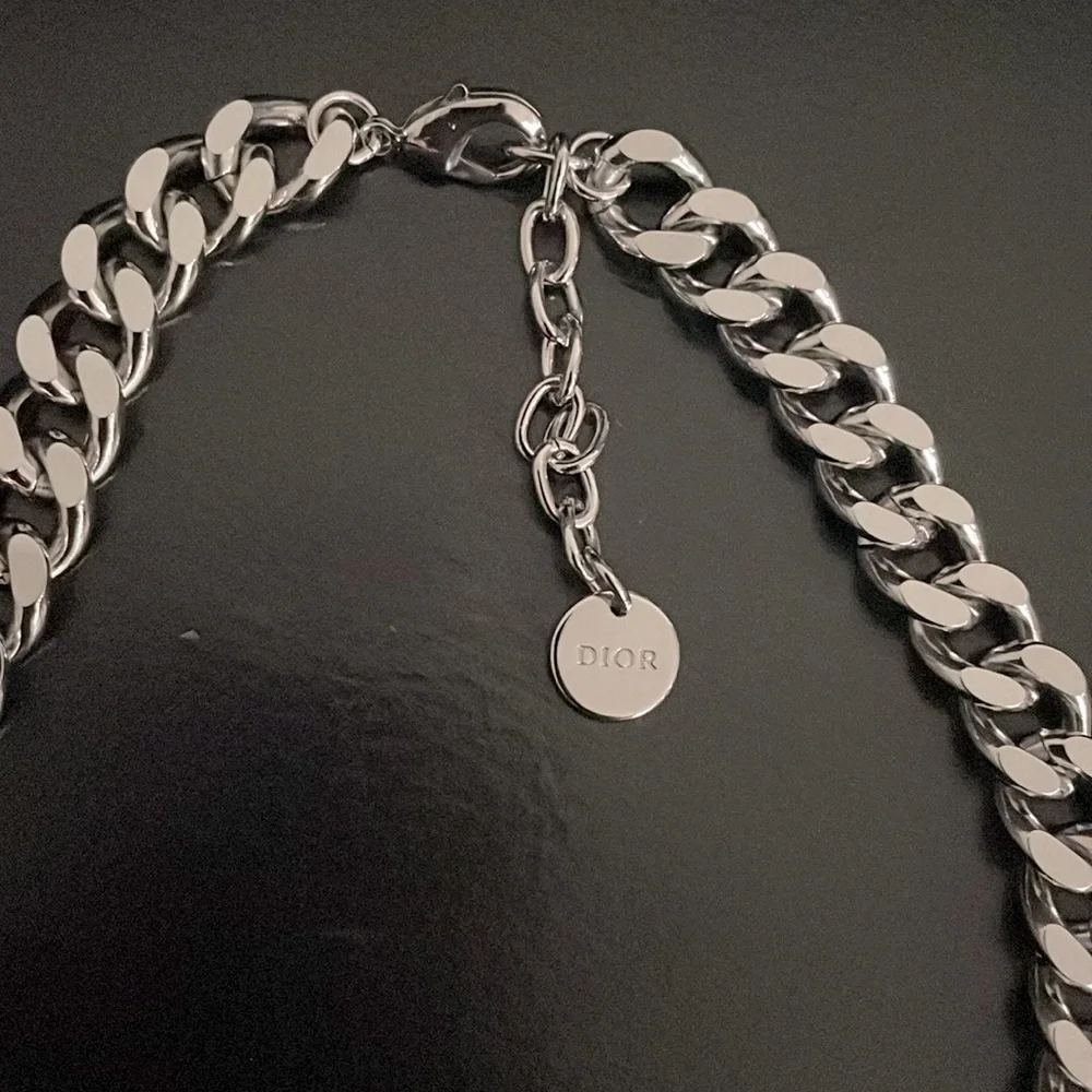 CD Logo Silver Link Chain Choker Necklace - Picture 3 of 5